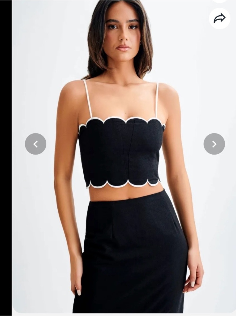 Meshki Alessio Scalloped Linen Blend Black Cami Top Sz-S Monochrome Regatta